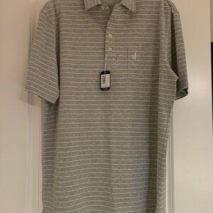 NWT Men’s johnnie-O Heather Gray/White Striped Polo. Medium.